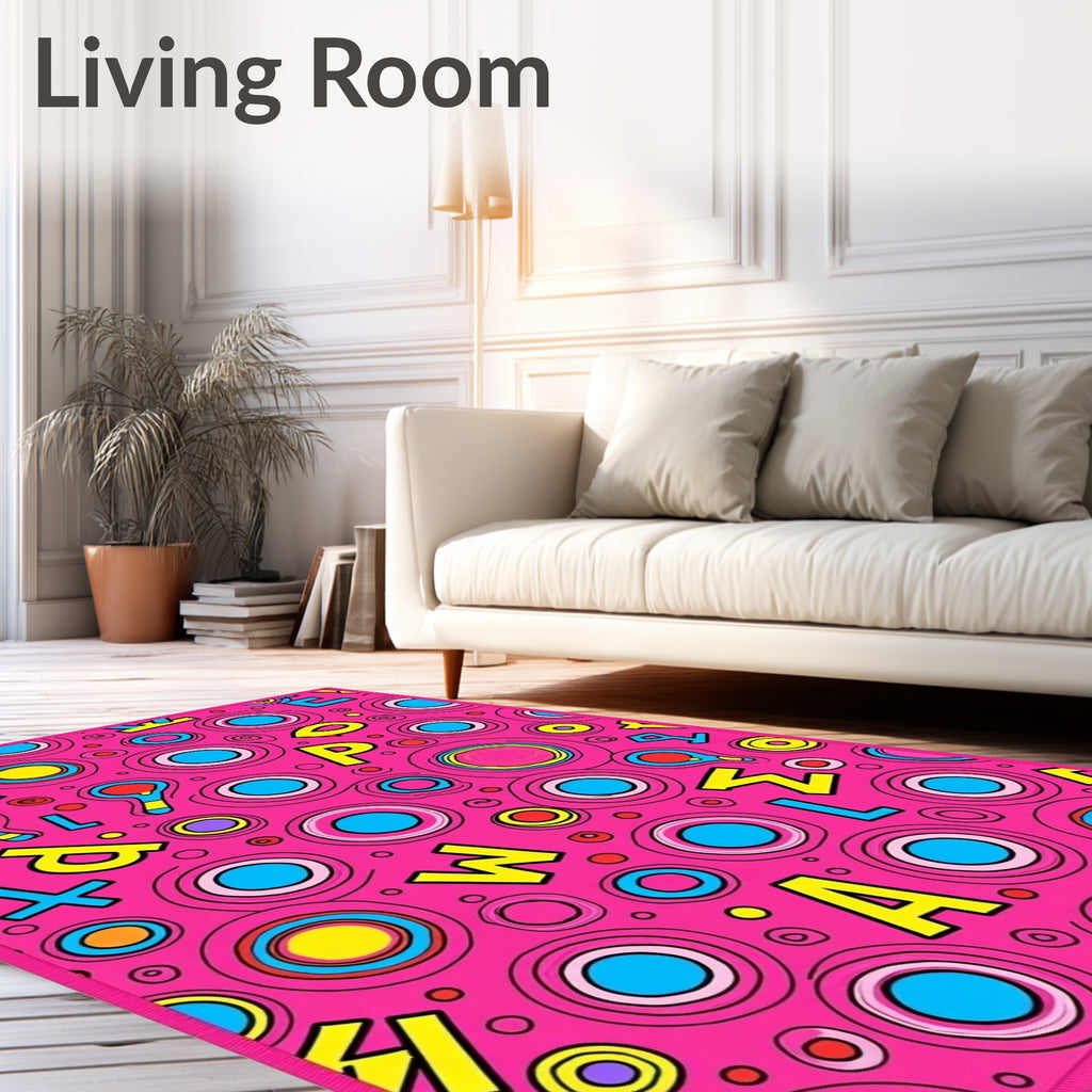 Vibrant Pink Alphabet Circle Collage Rug