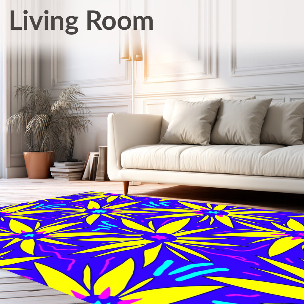 Vibrant Yellow Starburst Floral Statement Rug