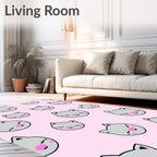 Sweet Gray Kitty Faces Pink Background Rug