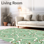 Whimsical Green Bird Tree Branch Rug