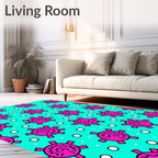 Bright Pink Sunburst Teal Dots Rug