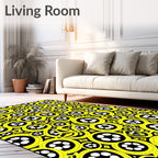 Bright Yellow Circular Soccer Ball Collage Rug