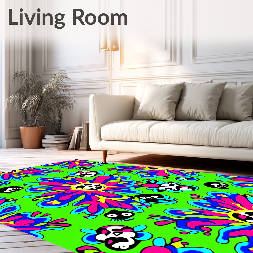 Psychedelic Skull Flower Explosion Rug