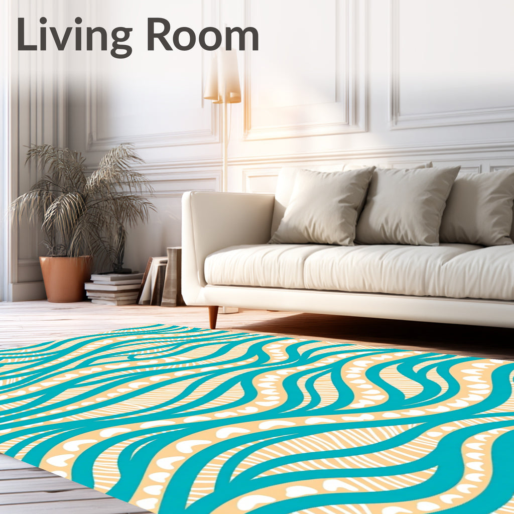 Teal Tan Wavy Organic Lines Rug