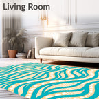 Teal Tan Wavy Organic Lines Rug