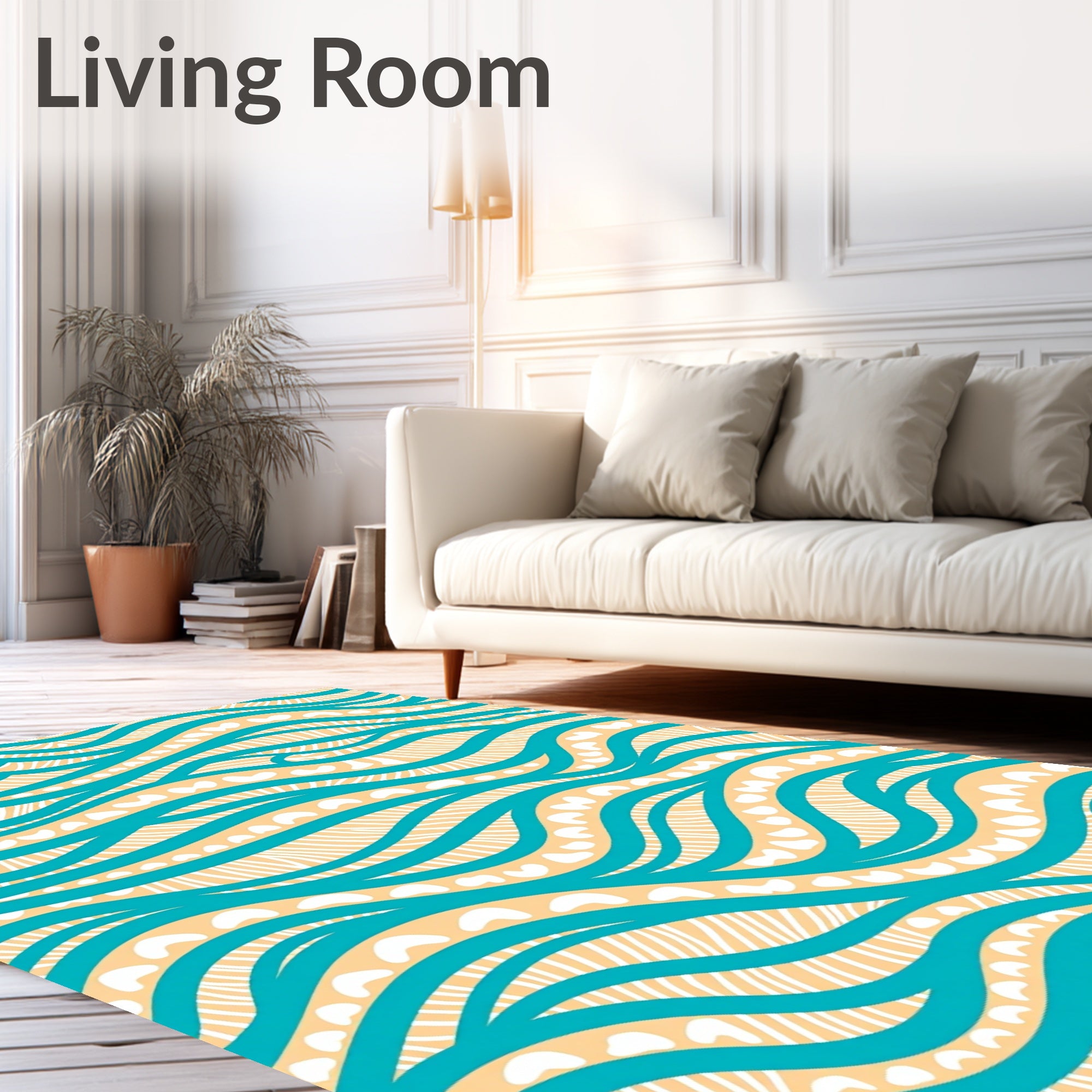 Teal Tan Wavy Organic Lines Rug