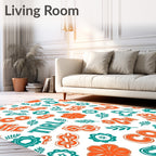 Orange Teal Alphabet Floral Whimsical Rug