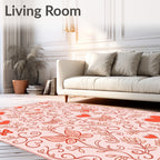 Coral Butterflies Hearts Floral Vines Rug