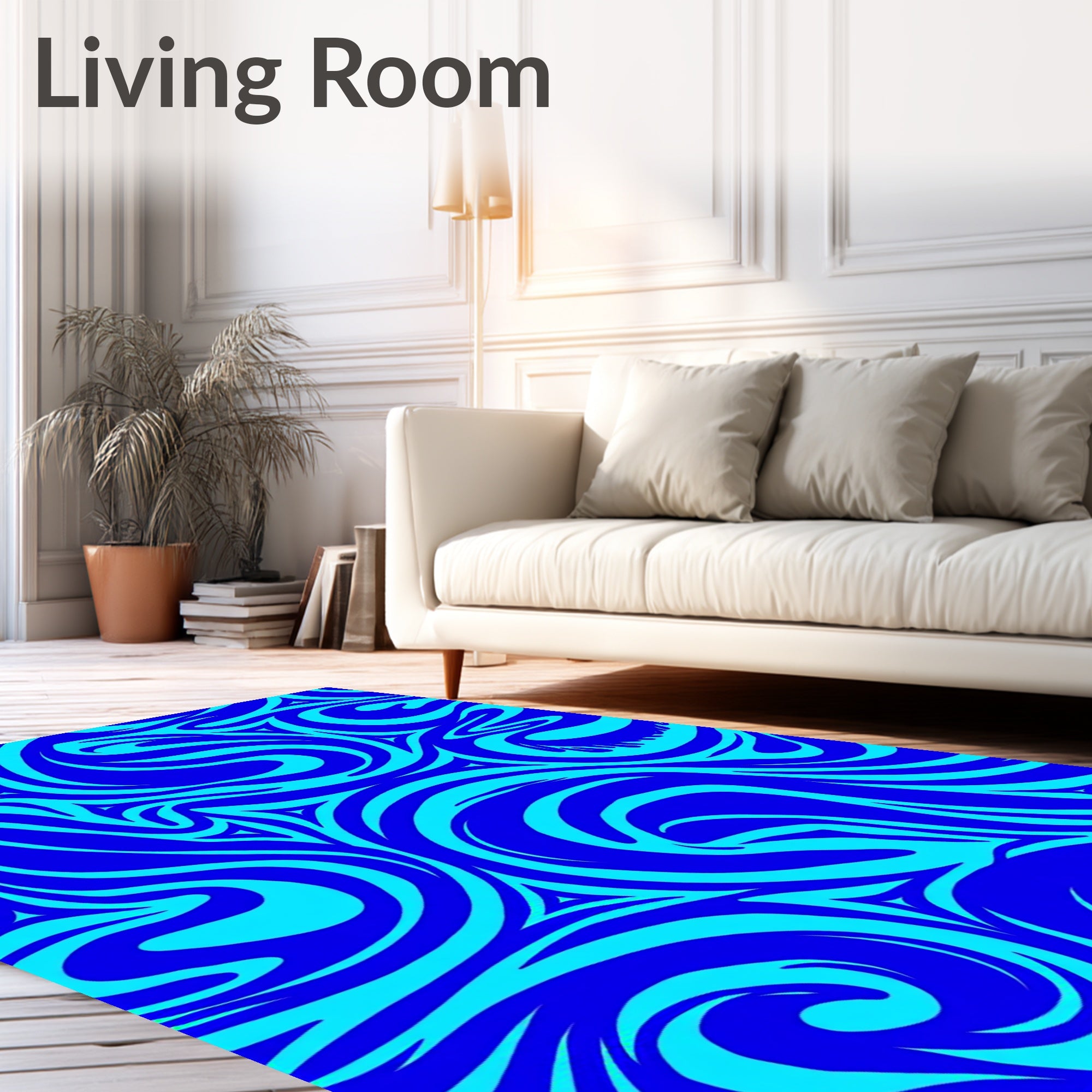 Electric Blue Swirling Abstract Waves Rug