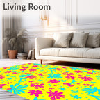 Bright Yellow Pink Blue Floral Bloom Rug