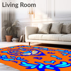 Tribal Orange Blue Tiger Face Rug