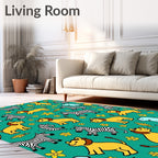 Happy Safari Animals Yellow Green Background Rug