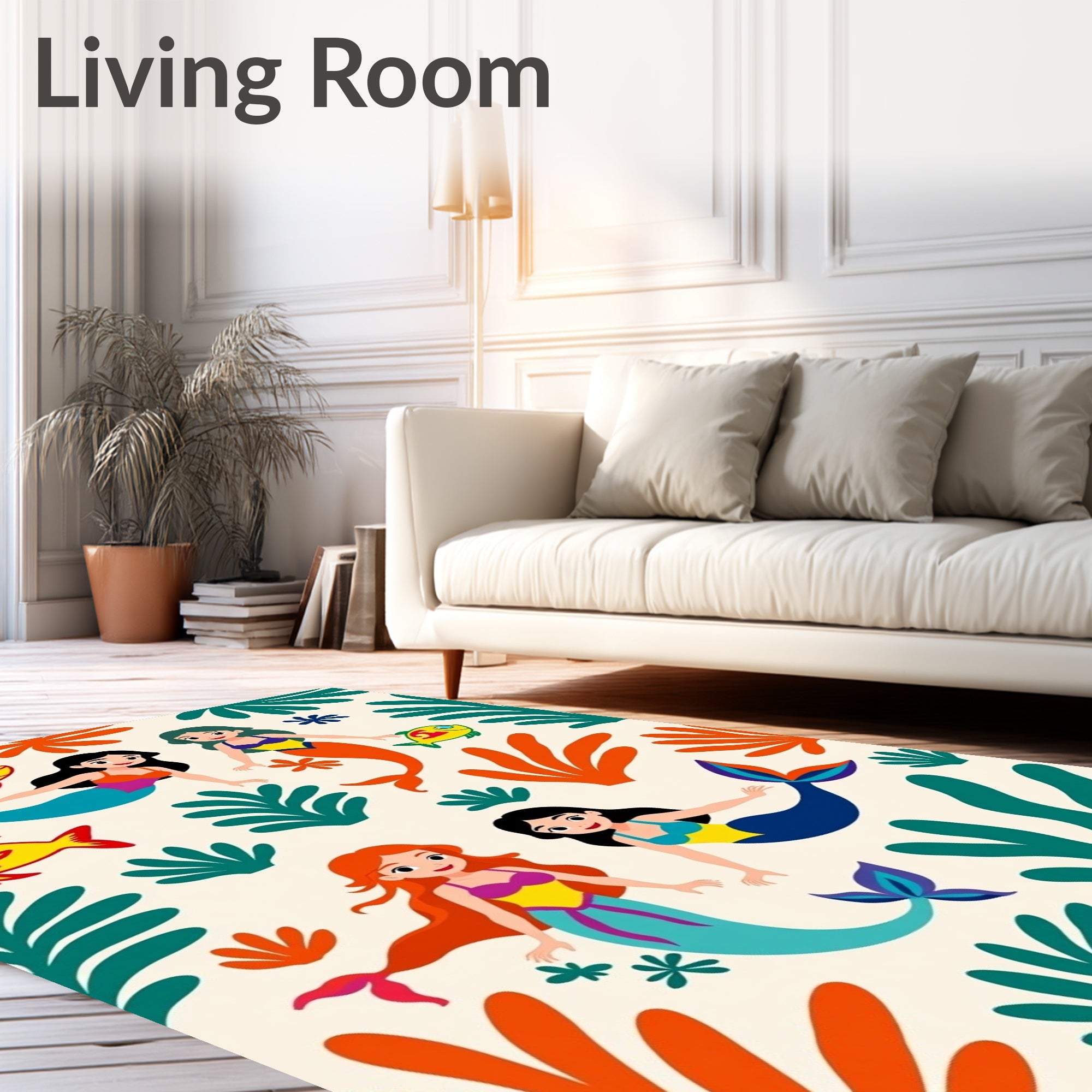 Whimsical Mermaids Bright Coral Tropical Rug