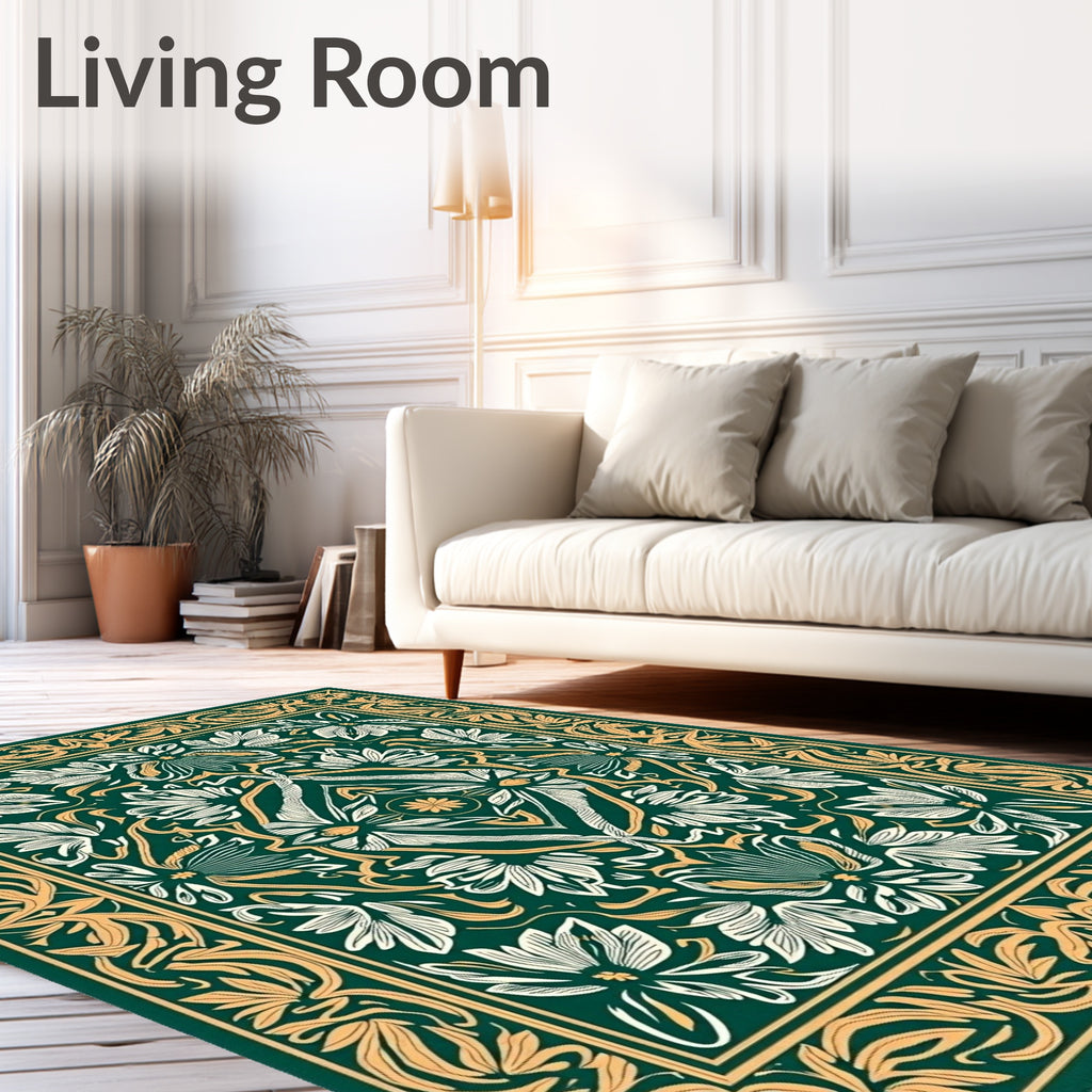 Emerald Art Nouveau Floral Scroll Rug