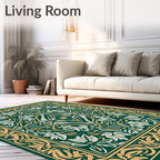 Emerald Art Nouveau Floral Scroll Rug