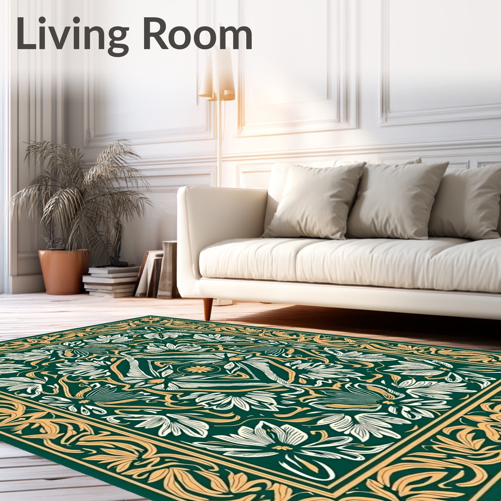 Emerald Art Nouveau Floral Scroll Rug