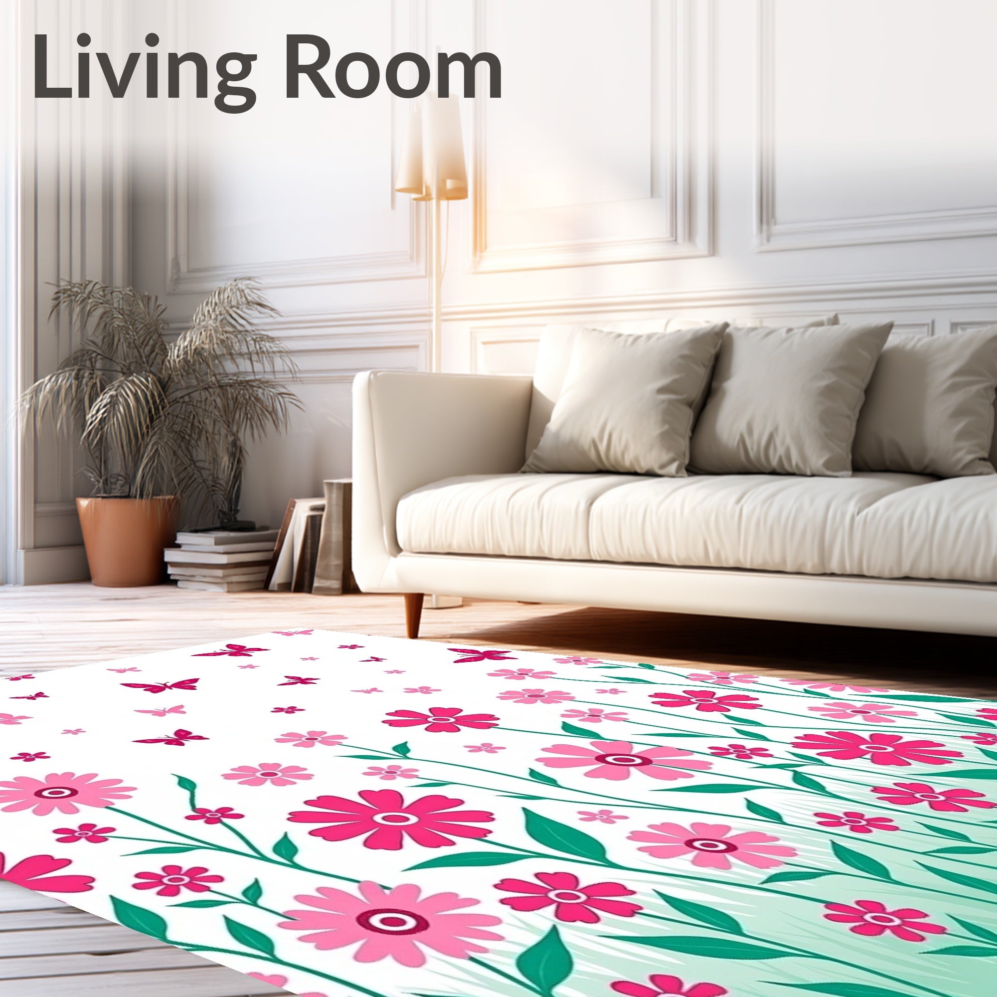 Pink Meadow Floral Butterfly Bloom Rug