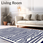 Navy White Abstract Wavy Stripe Rug
