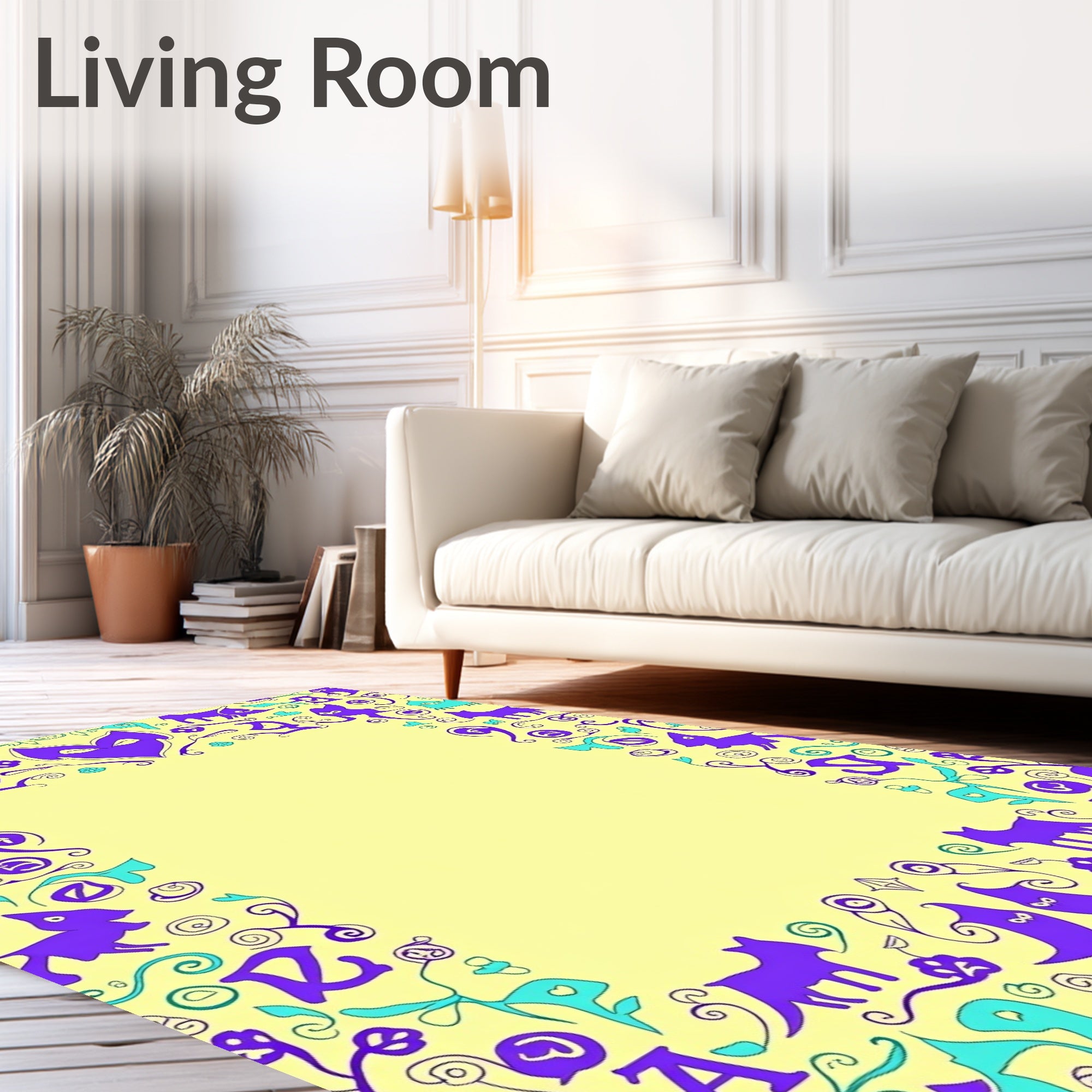 Whimsical Purple Teal Animal Border Rug