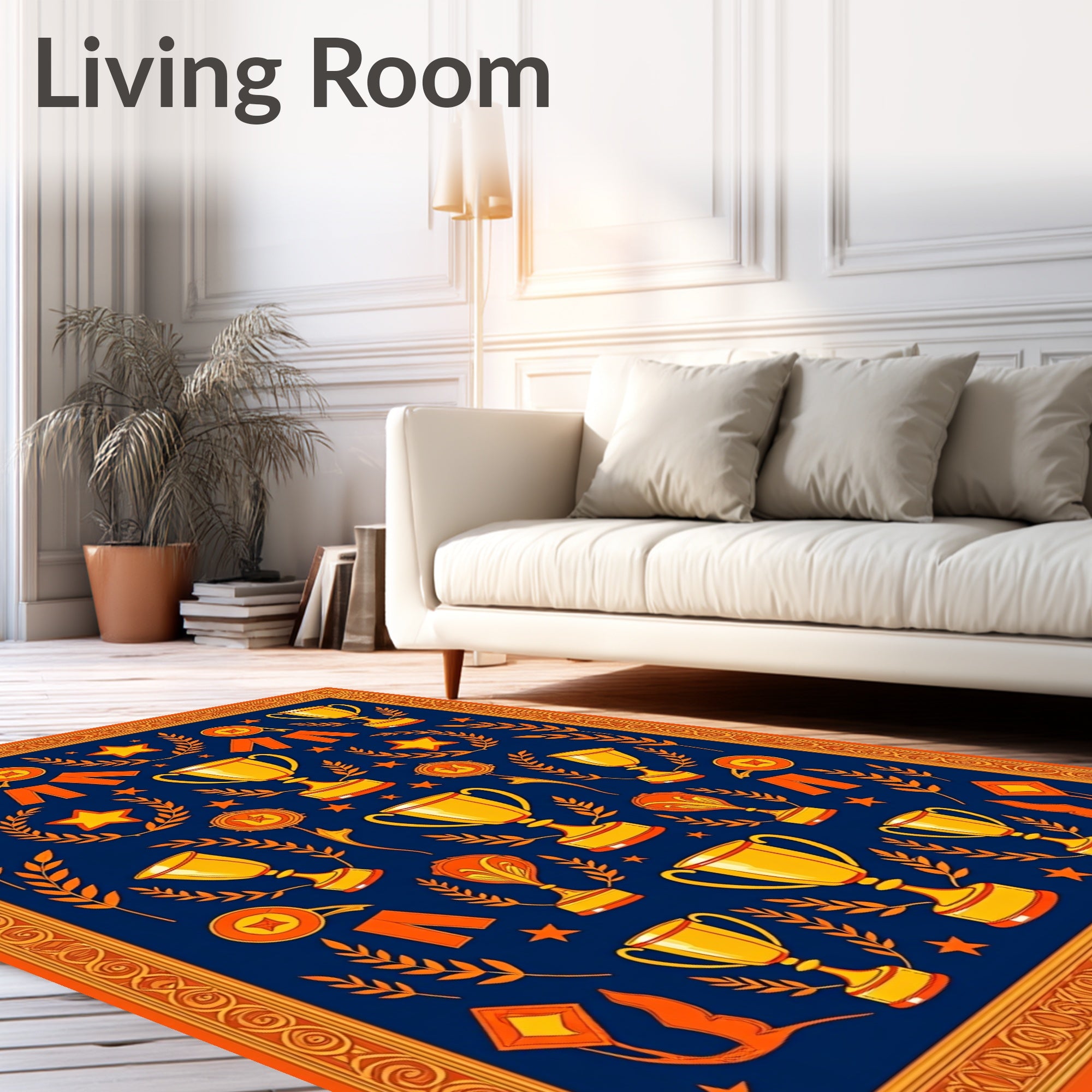 Golden Trophies Navy Blue Award Rug