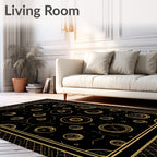 Golden Celestial Orbs Black Rug