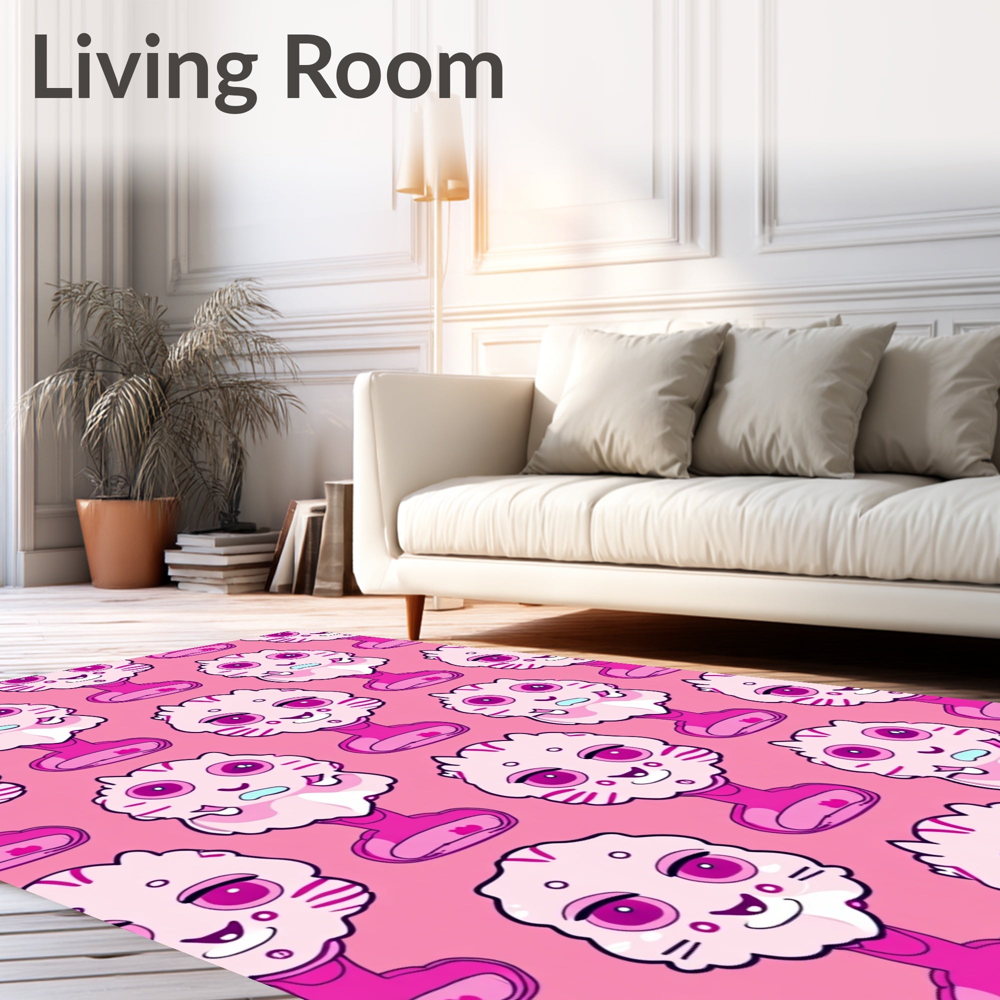 Playful Pink Cat Monster Characters Rug