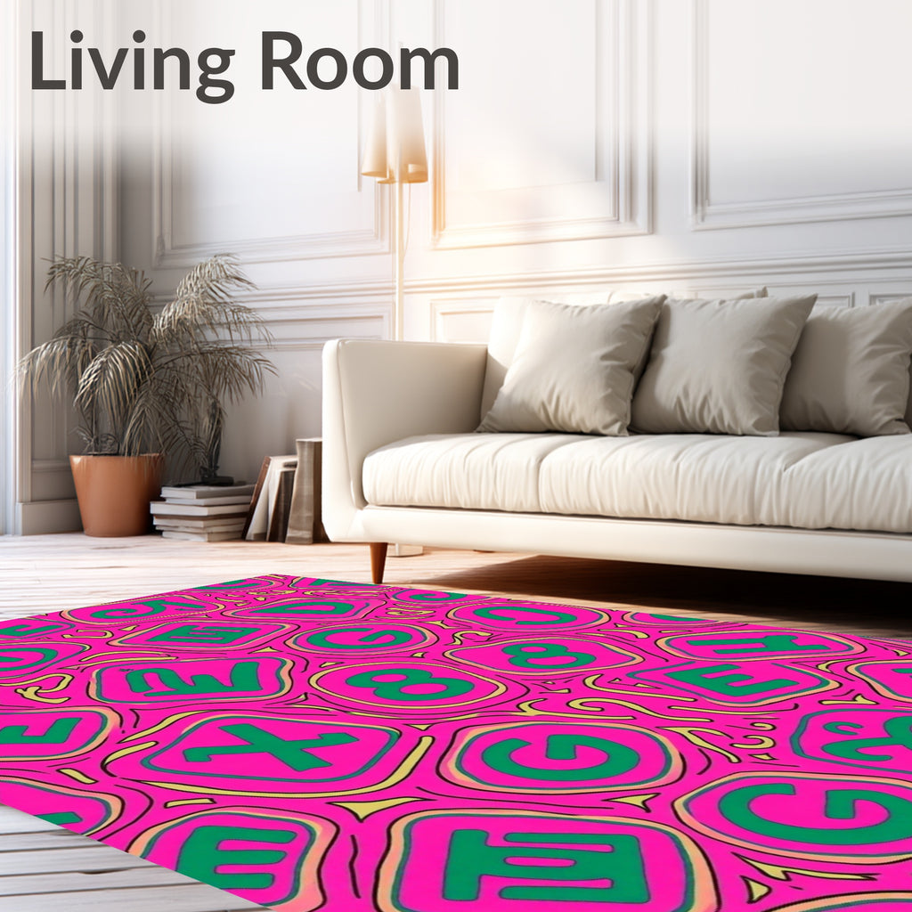 Pink Green Alphabet Numbers Rug