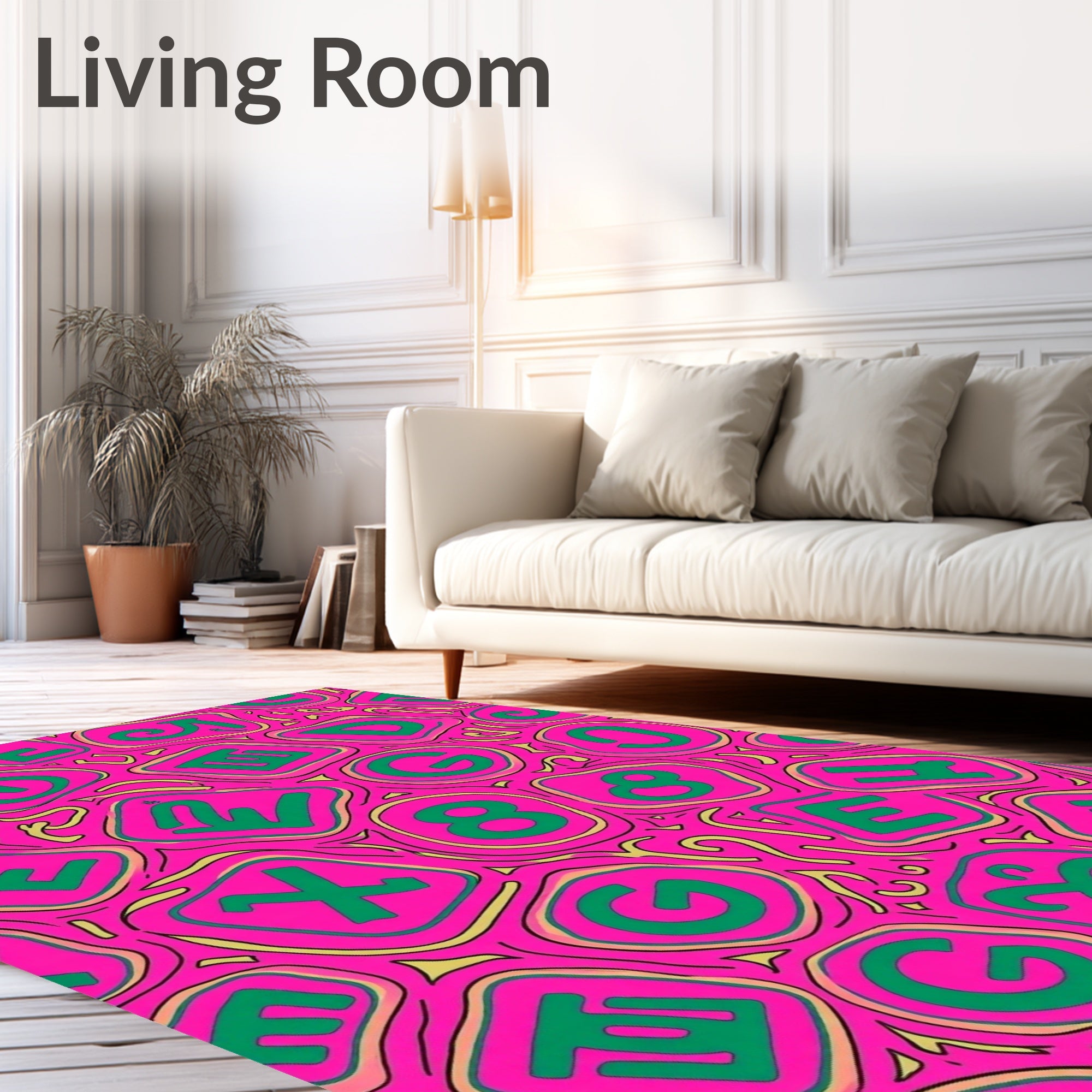 Pink Green Alphabet Numbers Rug