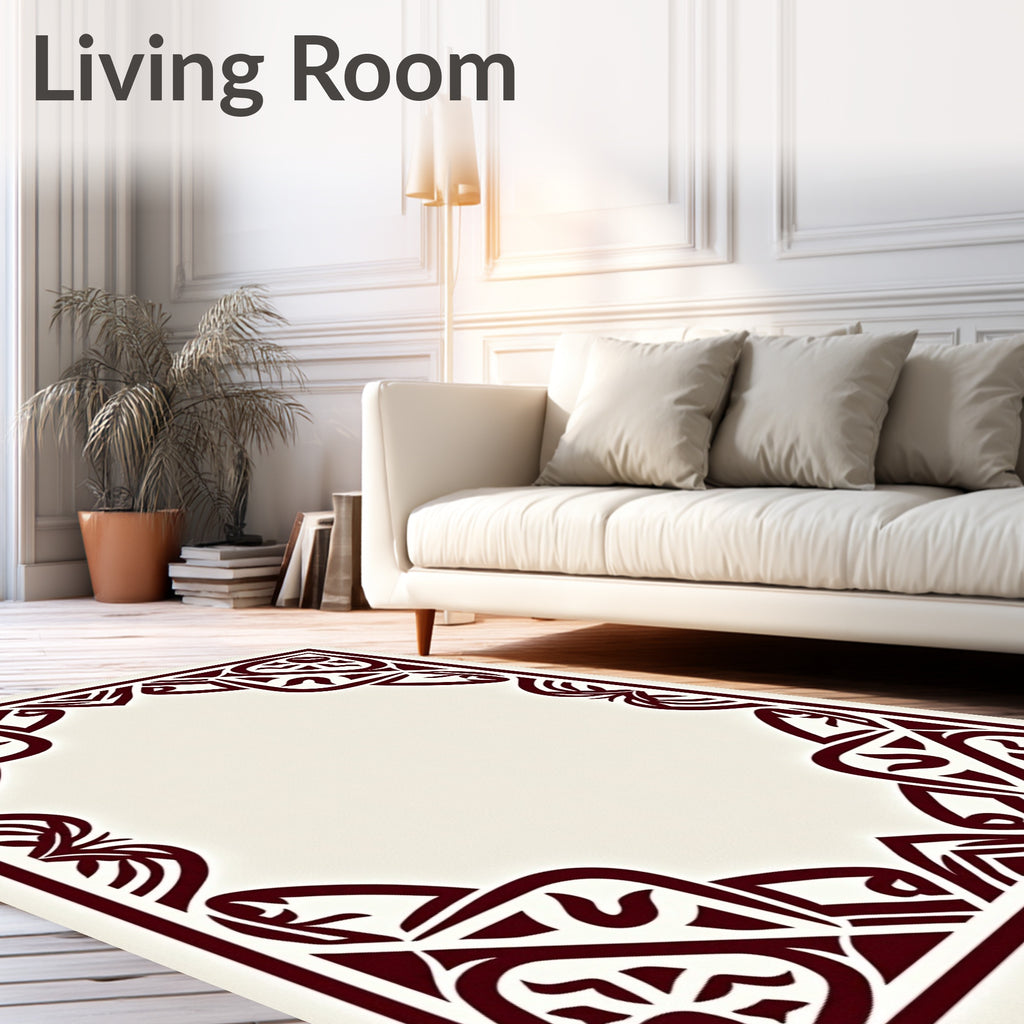 Deep Red Interlocking Geometric Frame Rug