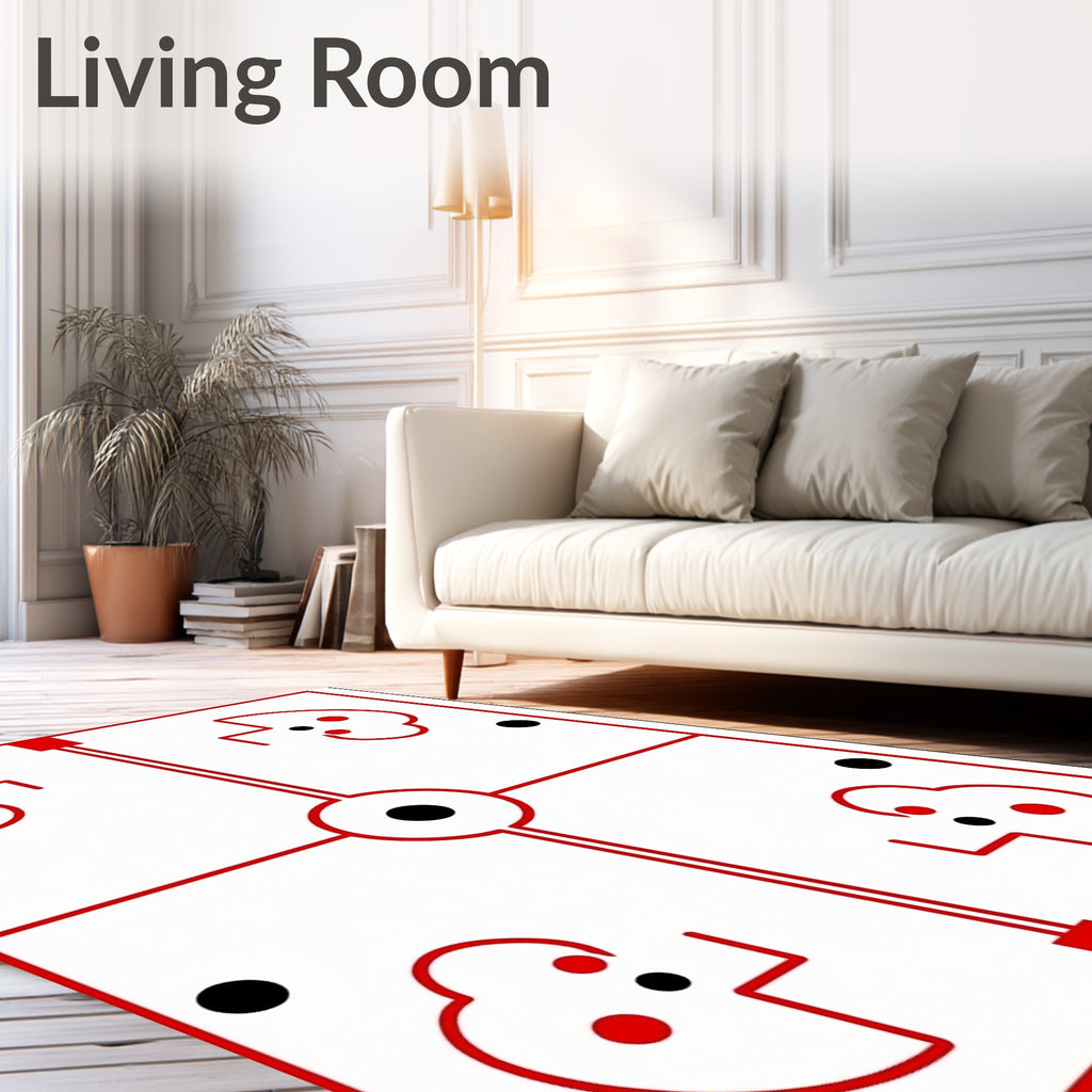 Red Black White Geometric Emblem Rug