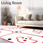Red Black White Geometric Emblem Rug