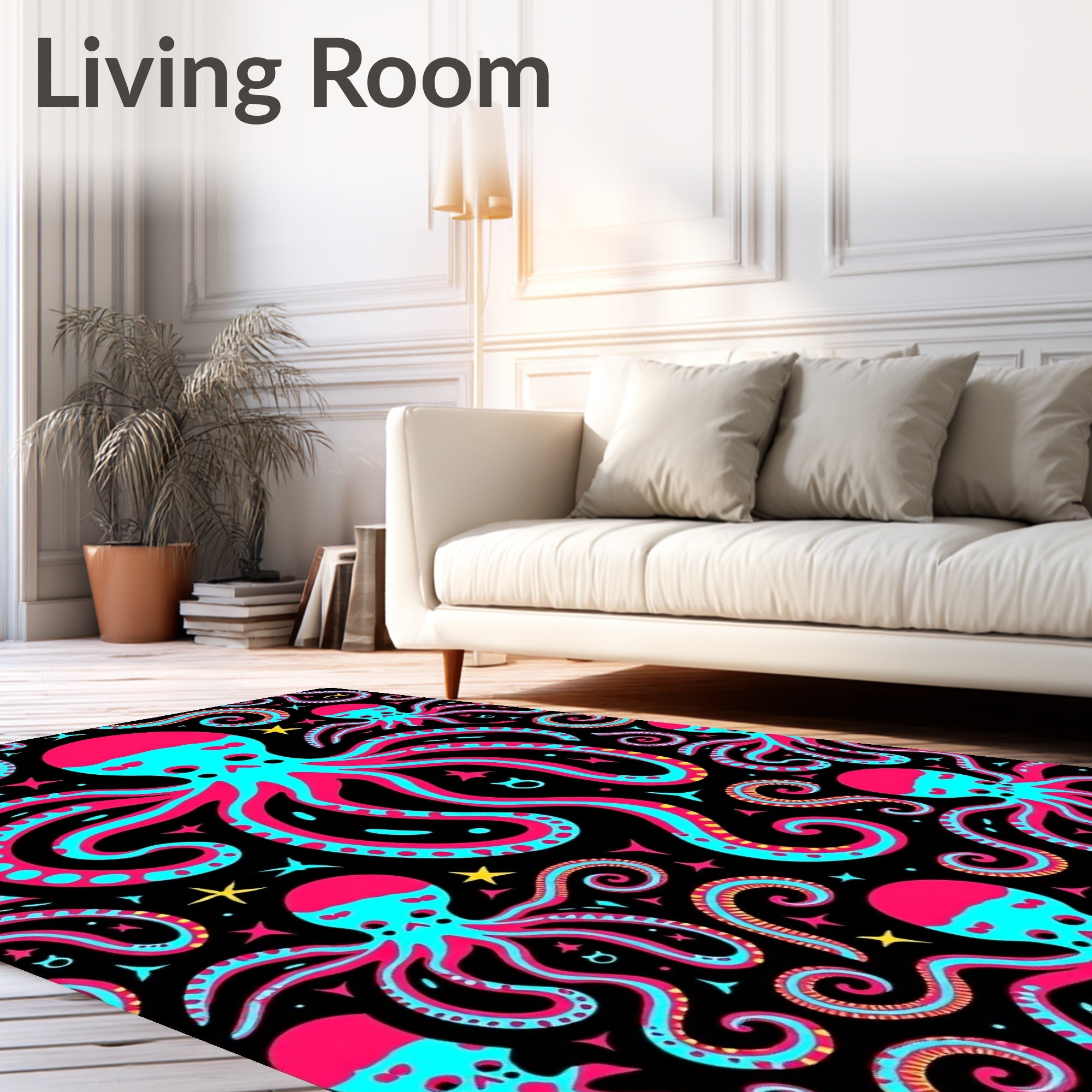 Vibrant Pink Turquoise Octopus Swirl Rug
