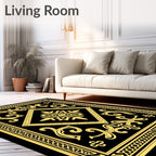 Black and Gold Ornate Scrollwork Diamond Rug