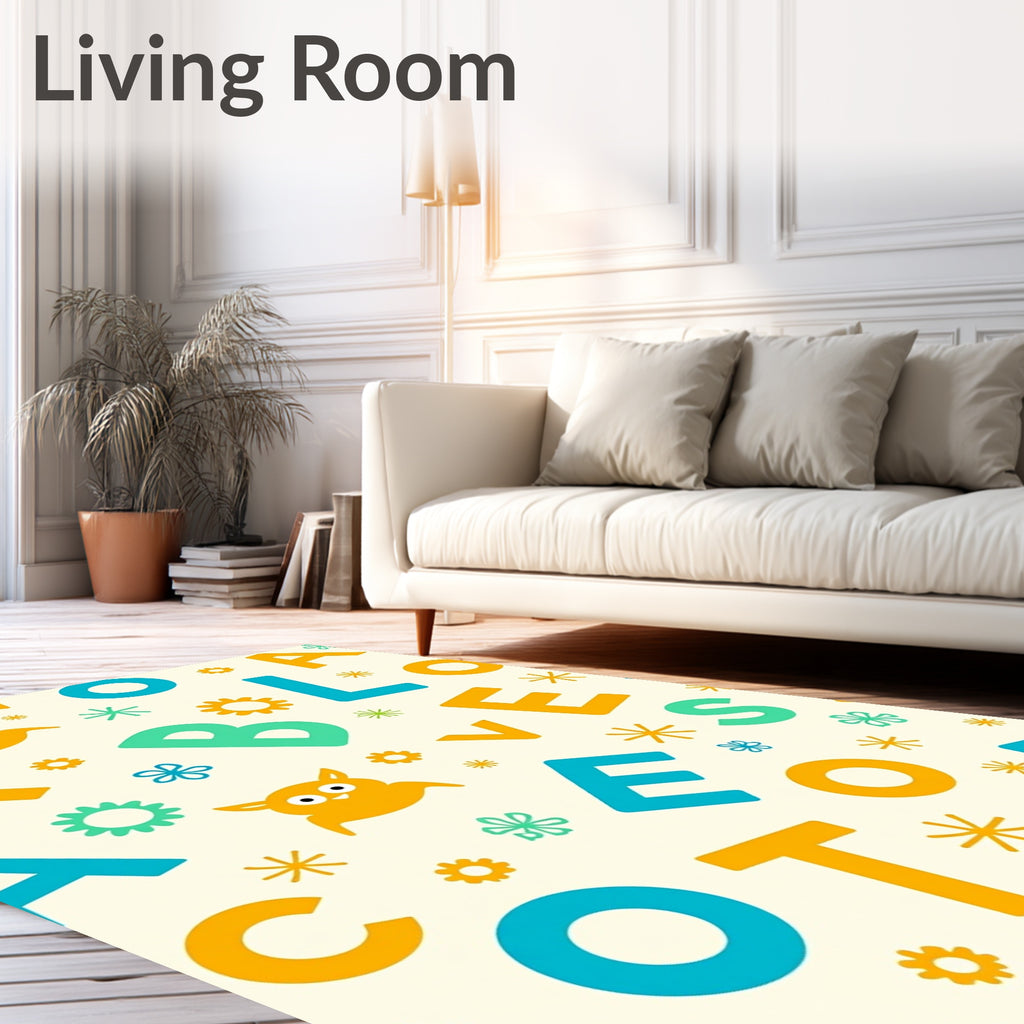 Playful Alphabet Owl Flower Collage Rug