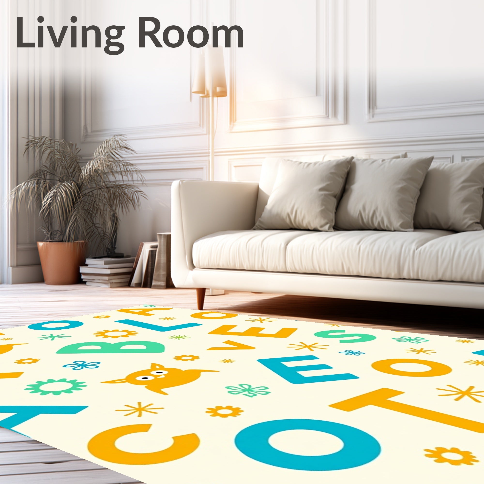 Playful Alphabet Owl Flower Collage Rug
