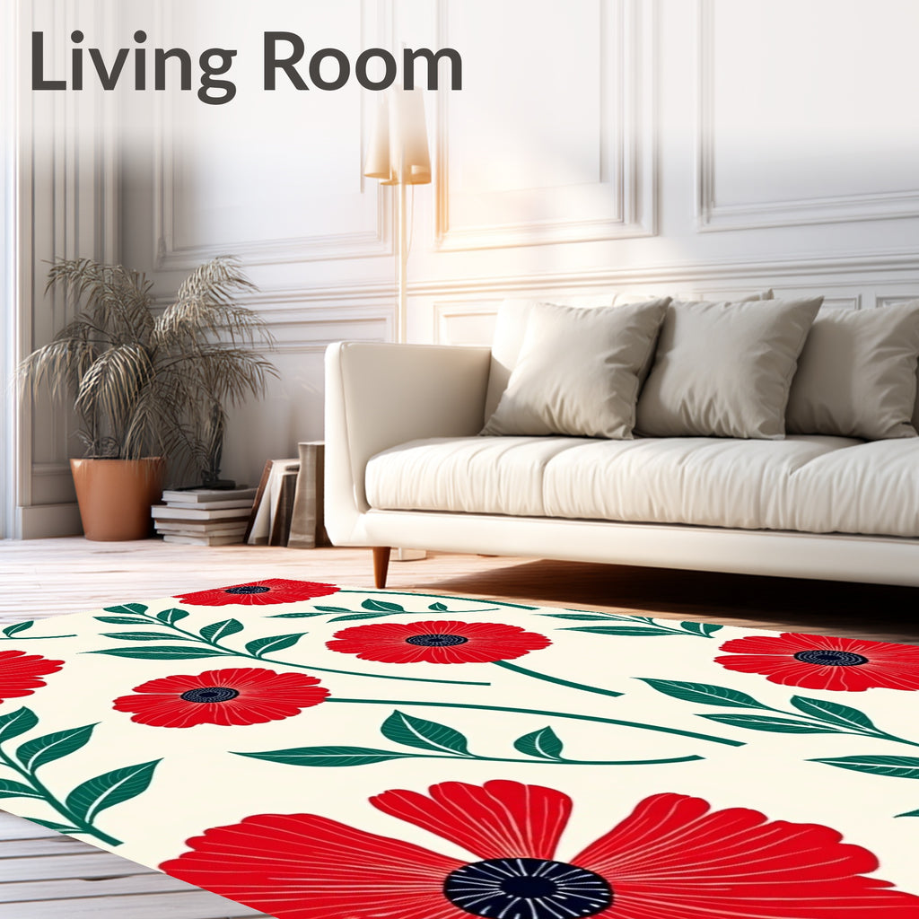 Crimson Poppy Blossom Botanical Rug