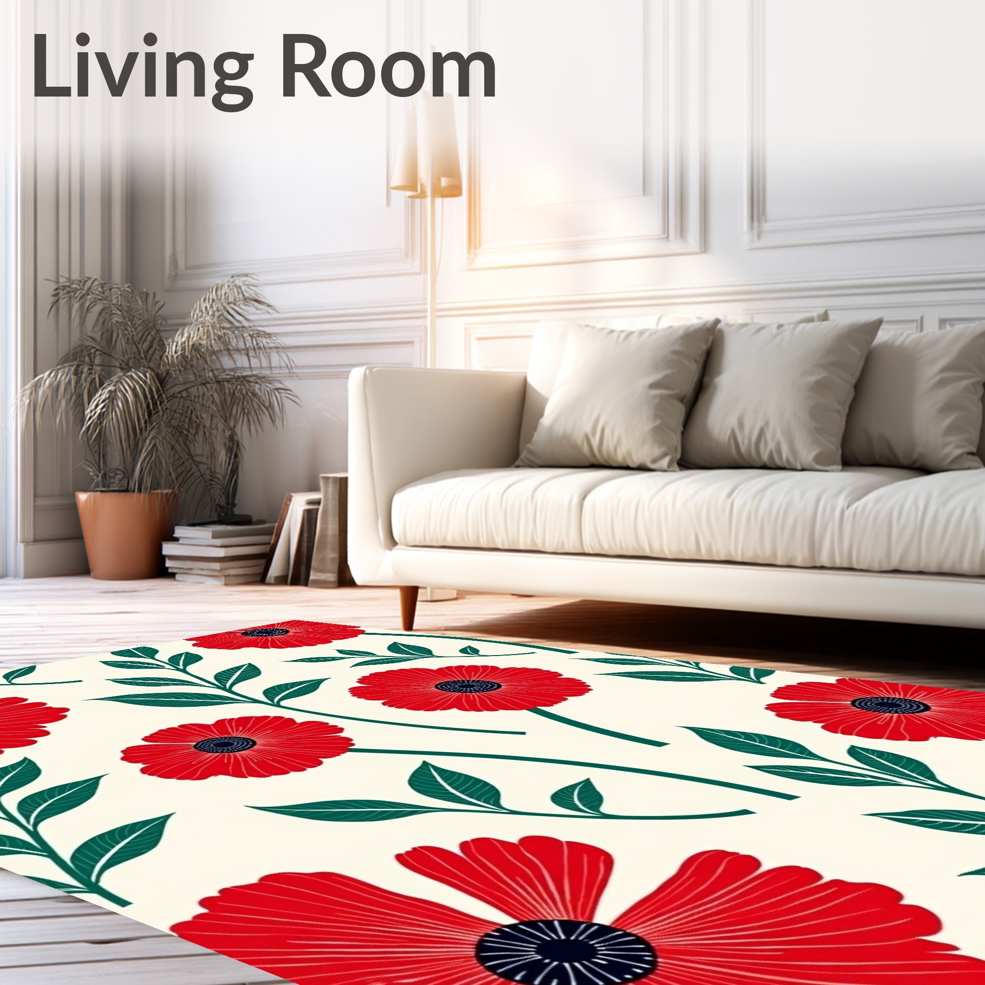 Crimson Poppy Blossom Botanical Rug