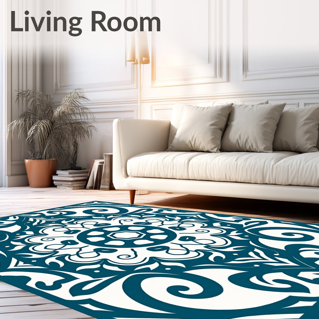 Deep Teal Scrollwork Medallion Rug