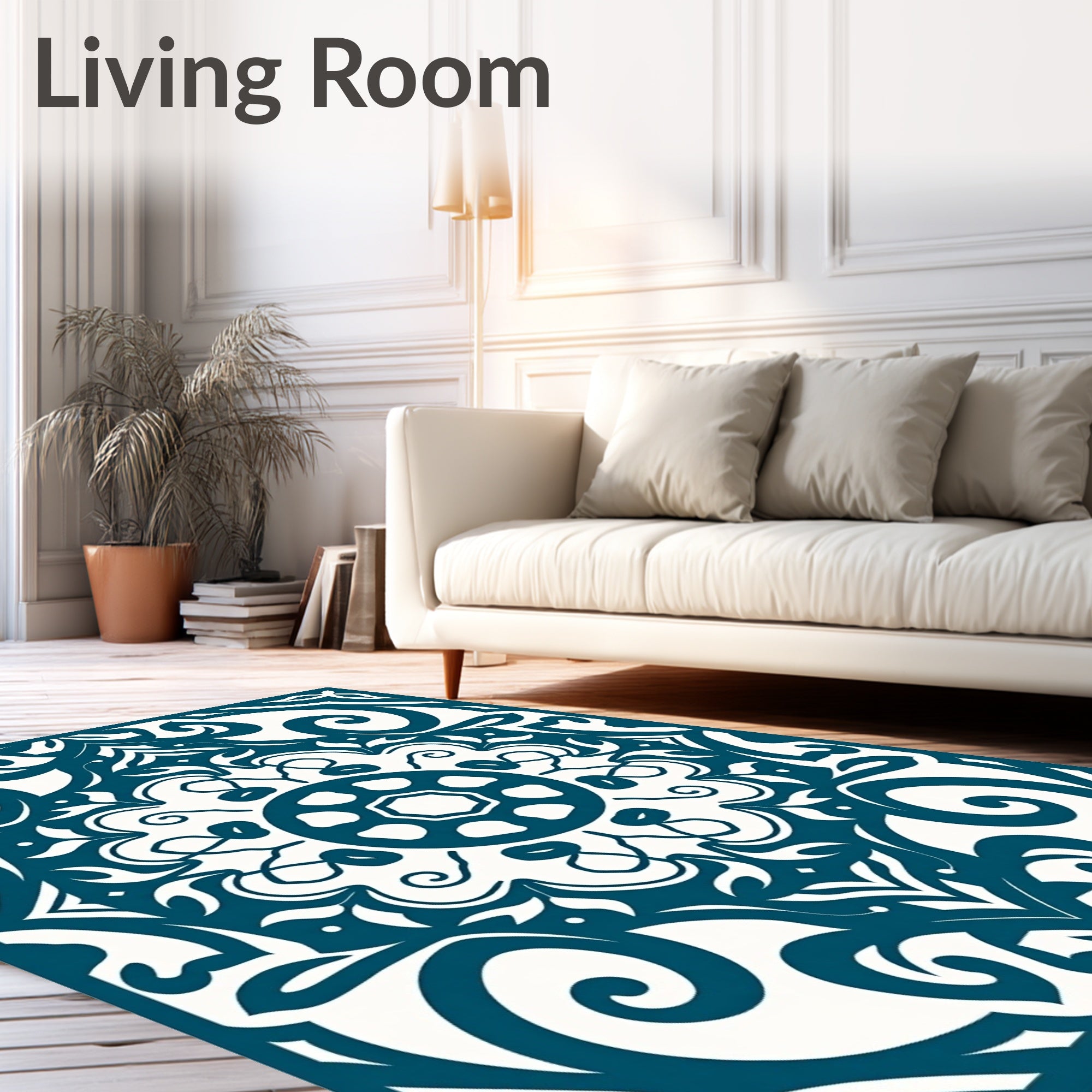 Deep Teal Scrollwork Medallion Rug