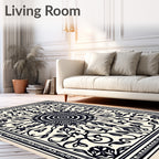 Black and Cream Floral Mandala Rug