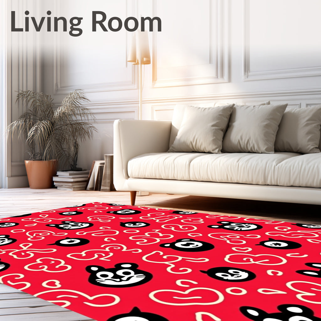 Cute Red Cartoon Animal Faces Rug