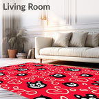 Cute Red Cartoon Animal Faces Rug