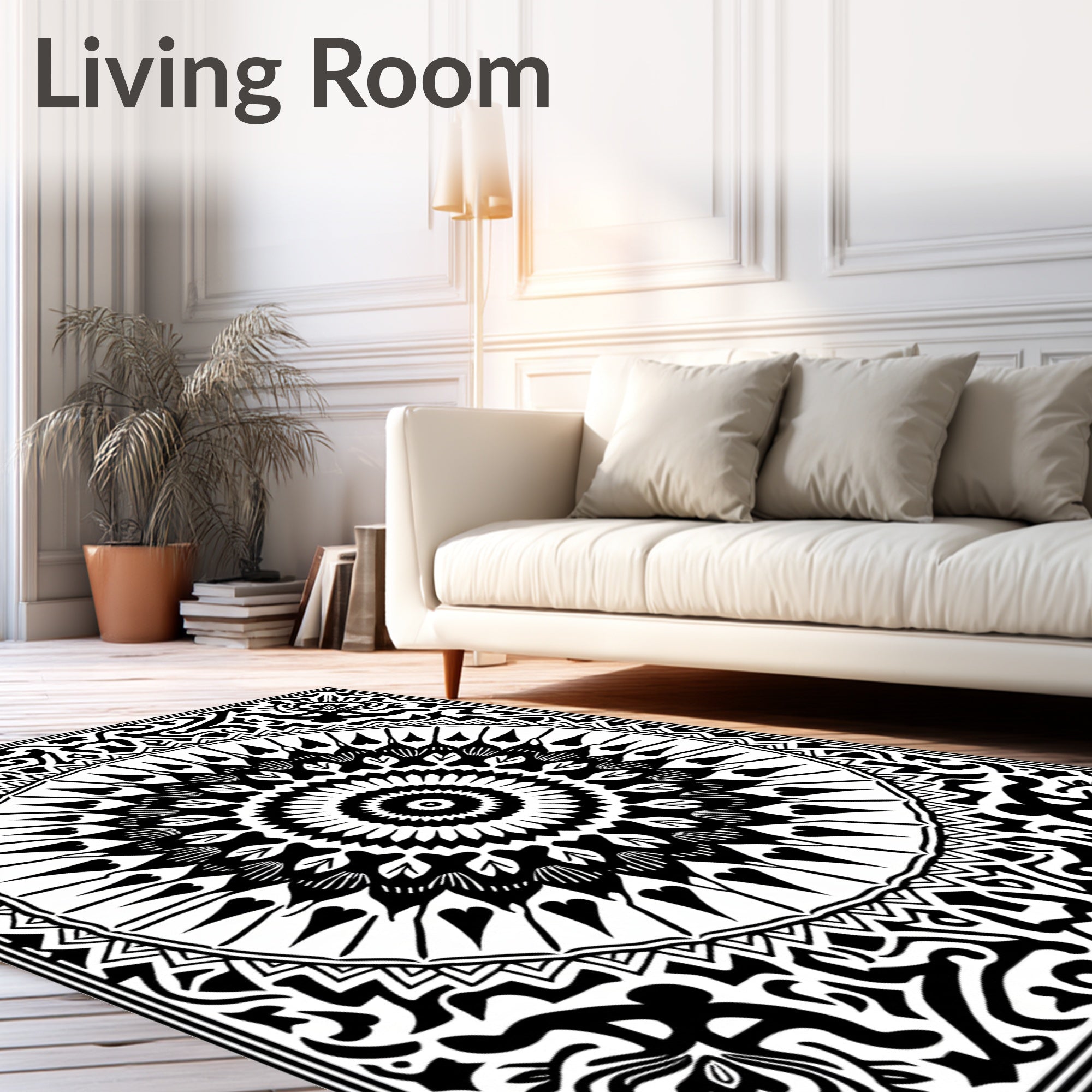 Monochromatic Radial Heart Border Rug