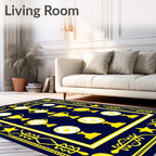 Golden Trophies Baseball Sports Navy Rug