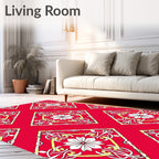 Red Vintage Floral Diamond Rhombus Rug