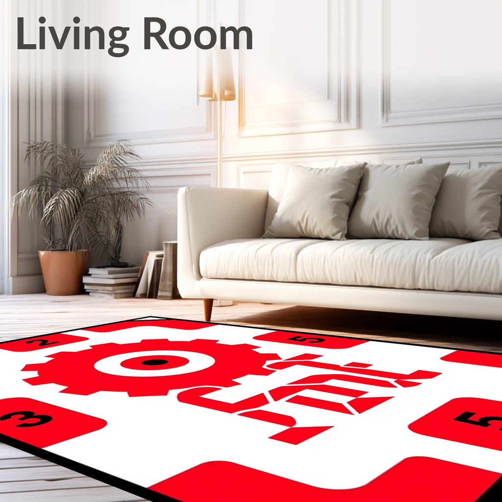 Red Gear Industrial Geometric Rug