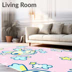 Kitsch Bunny Clouds Stars Pink Background Rug