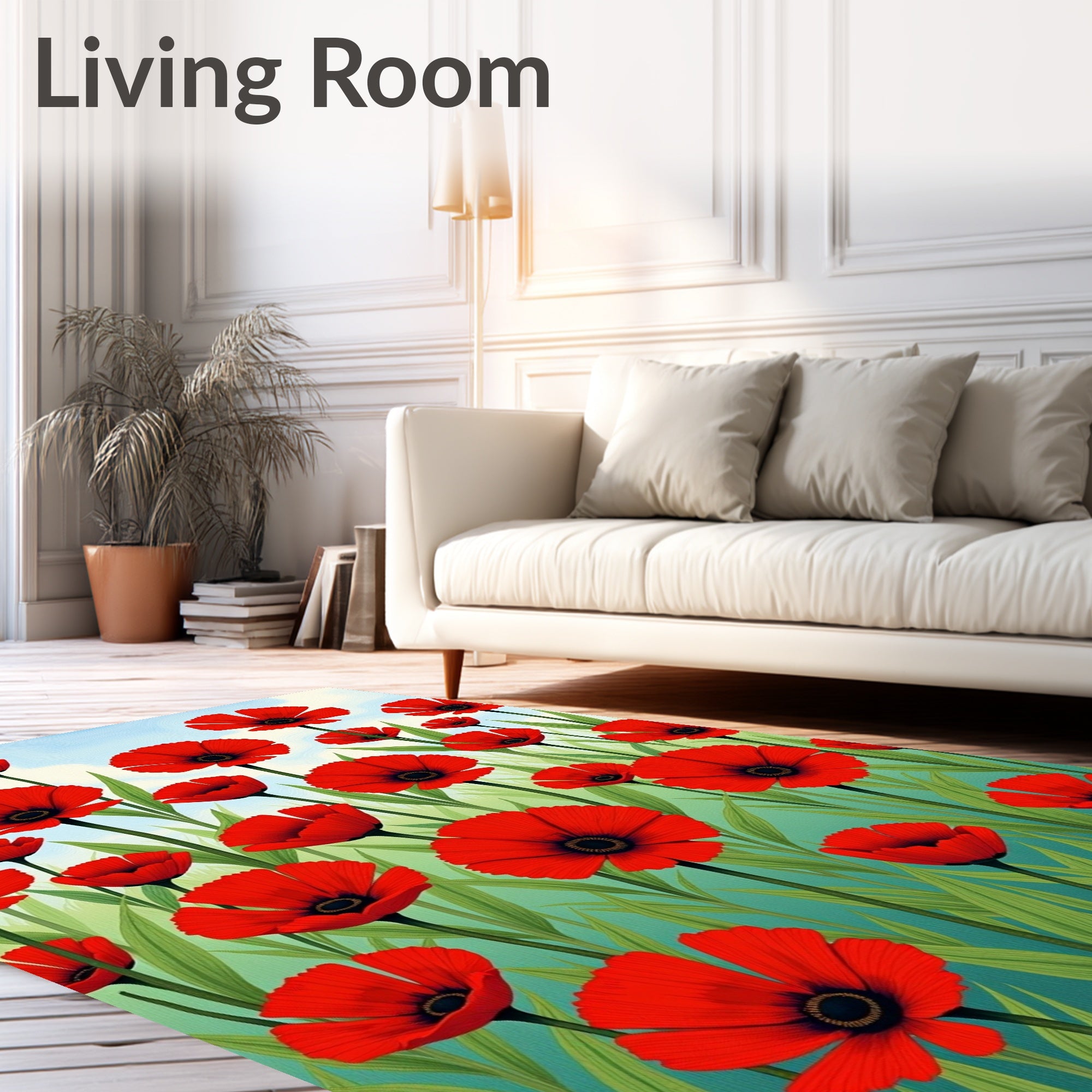 Vibrant Red Poppy Field Rug