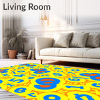 Bright Yellow Blue Orange Numbers Area Rug
