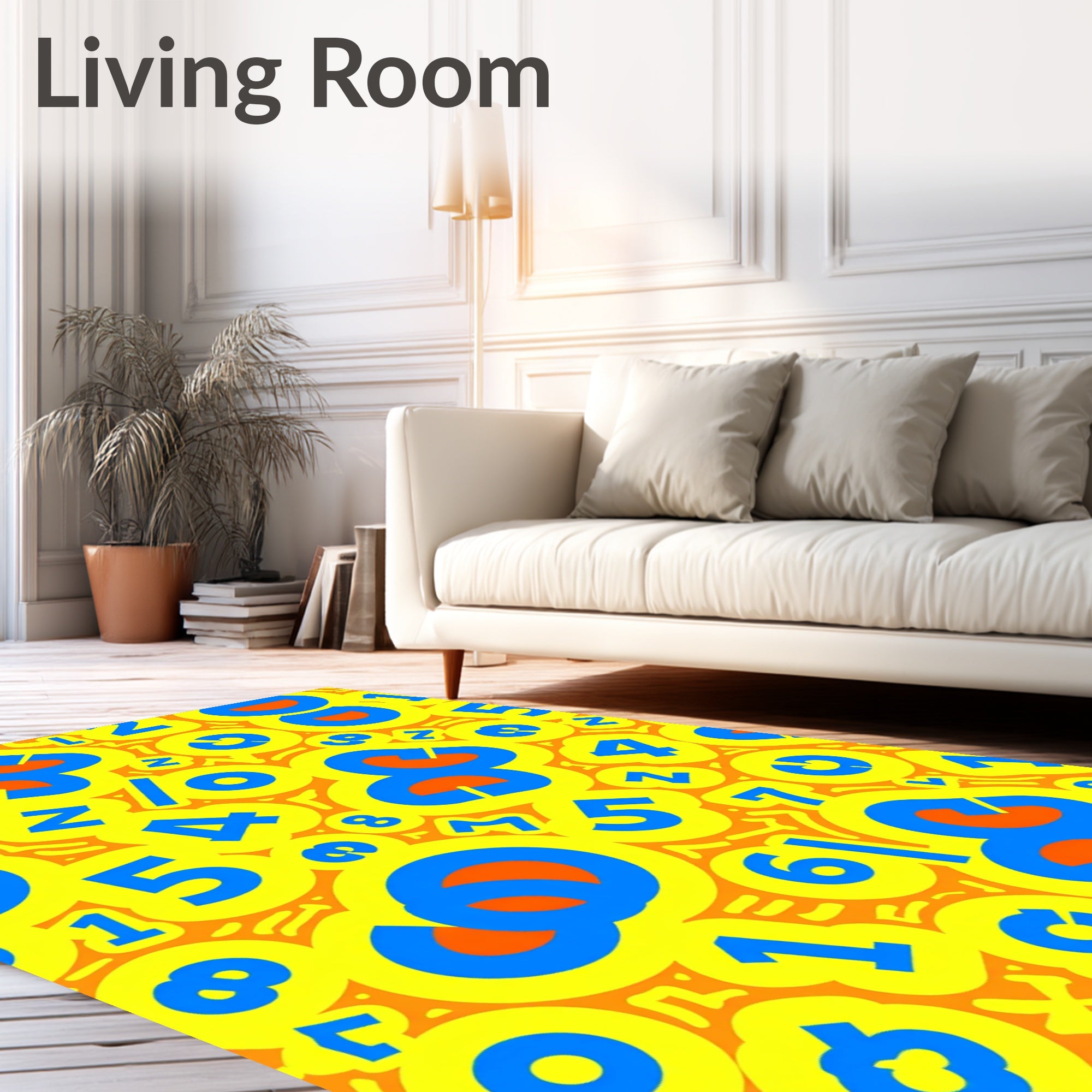 Bright Yellow Blue Orange Numbers Area Rug